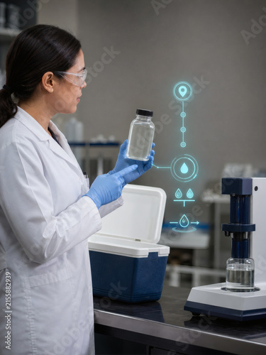 Scientist linking a river sample to laboratory analysis
