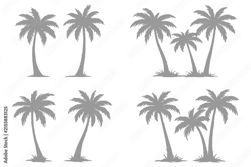 Fototapeta premium Deciduous tree silhouettes set isolated on white background, black oak maple and elm forest trees vector illustration, diverse nature landscape elements for graphic 