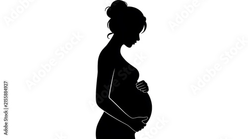 Minimalist Silhouette Illustration of a Pregnant Woman Embracing Her Baby Bump