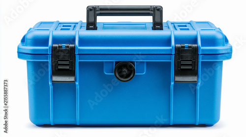 Blue protective hard case for equipment isolated on white background