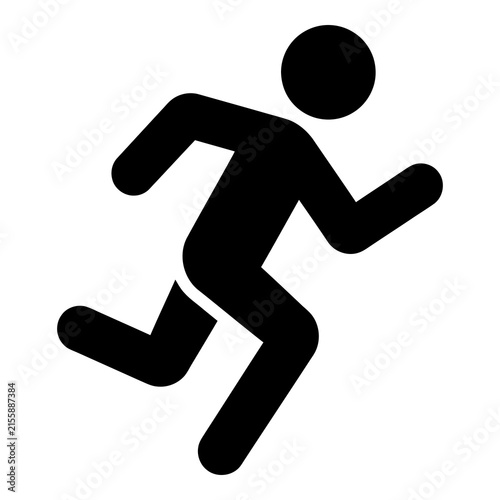 Canvastavla Black stick figure running fast on white background symbol