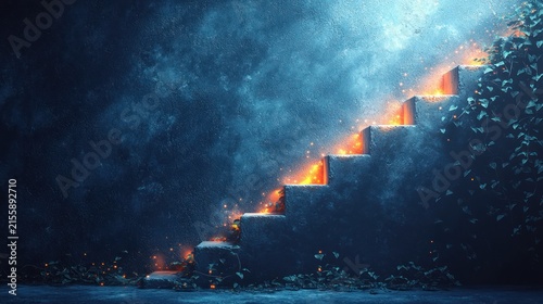 Fiery Staircase Ascending into a Smoky Mystical Abyss.