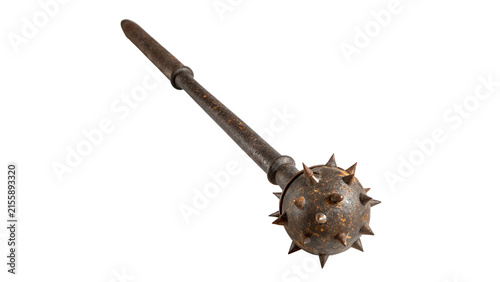 Quadro su tela Medieval spiked iron mace weapon morning star isolated on a white background art