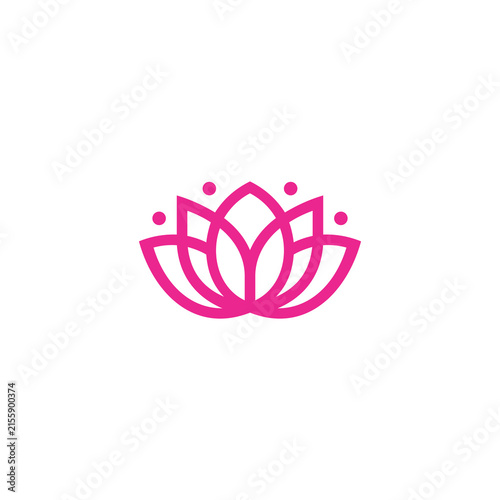 Lotus flower icon drawn in pink line art is centered on a clean white background.