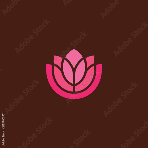 Lotus symbol styled with pink petals and a dark background forms a clean logo.