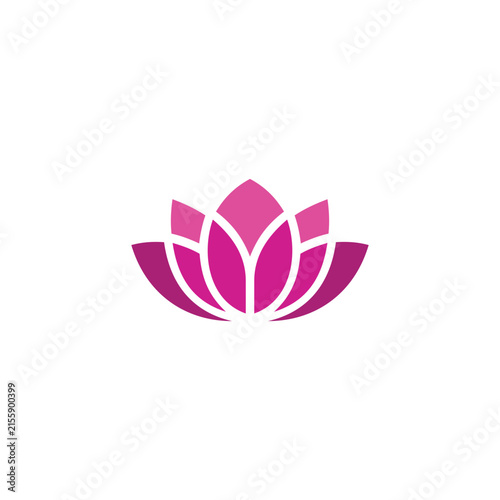 Lotus flower logo with pink gradient petals forms a balanced floral emblem.