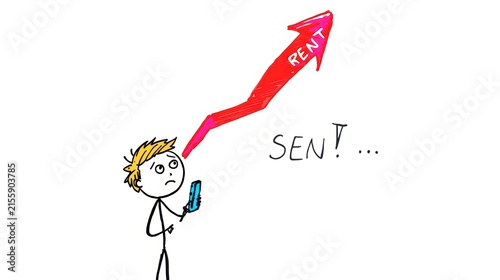 Simple stick figure holds phone with a startled expression