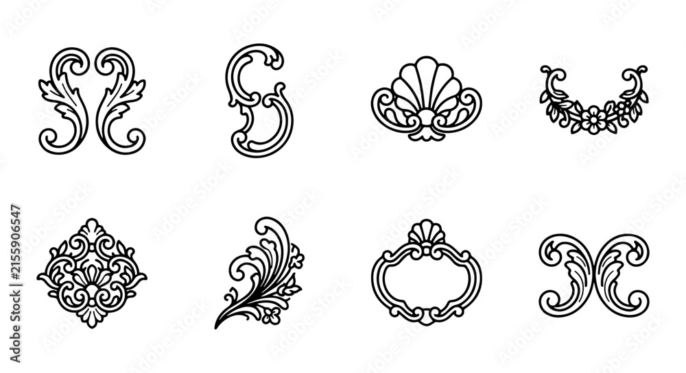 Fototapeta premium Elegant Baroque Ornaments, Vintage Flourishes, Decorative Scrolls, Classic Vector Elements