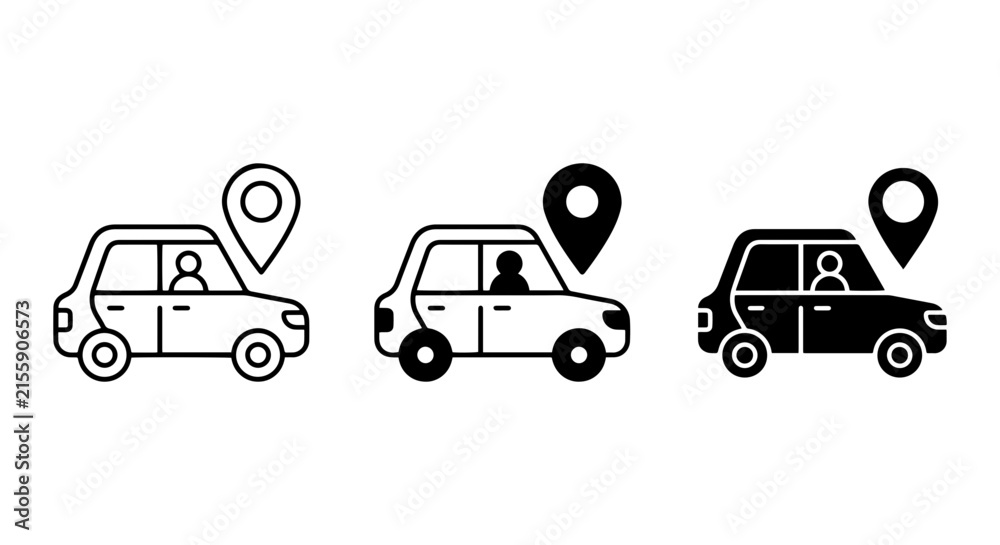 Naklejka premium Car Navigation Icons, Location Pin Vehicle Symbols, GPS Driving Route Markers, Travel & Transport Vector Set