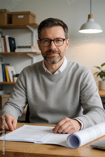 Confident Businessman Working in Modern Home Office