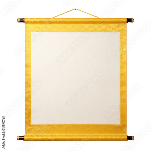 Traditional Chinese golden silk hanging scroll banner with cloud pattern
