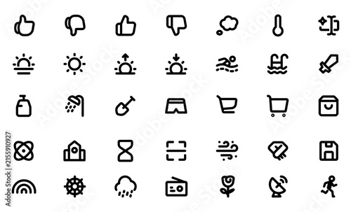Minimalist Outline Vector Icon Set - Lifestyle, Travel, Shopping, and Weather Line Icons for Web and Mobile UI Design
