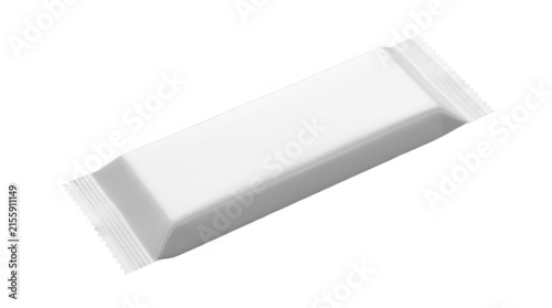 Blank white rectangular snack bar packaging wrapper mockup for food product branding and retail marketing design isolated on transparent background