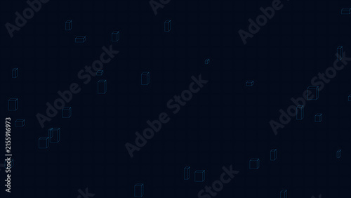 Futuristic 3D cityscape at night with glowing neon skyscrapers and digital grid overlay