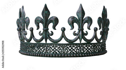 Fotografie Ornate dark metal fleur-de-lis crown with intricate filigree band, isolated on t