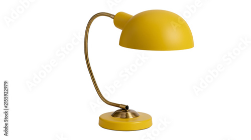 Obraz na płótnie Yellow desk lamp with brass flexible arm and base, isolated on transparent backg