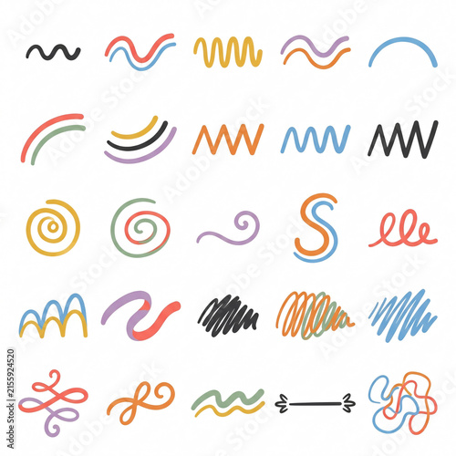 25 Hand Drawn Color Doodle Wavy Lines and Flowing Strokes .Generative AI