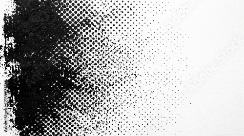 Black Halftone Ink Fade Background With Dissolving Dots and White Copy Space