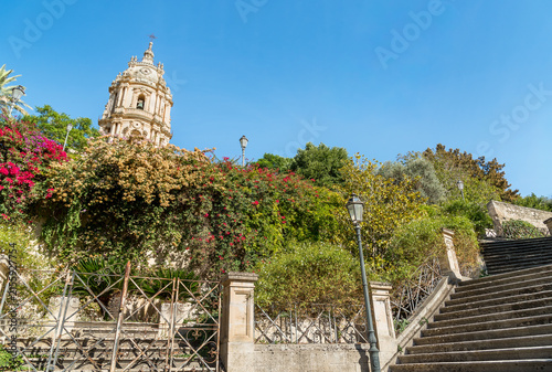 Grand stairway leading to the Cathedral of San Giorgio in the historic center of Modica, Sicily, Italy