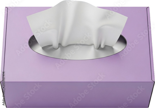 Purple Tissue Box with Soft White Facial Paper on White Background