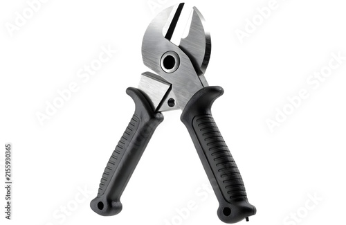 Heavy duty cable cutter tool with black rubber grip handles isolated on white background