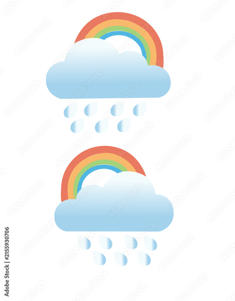 Fototapeta premium Rainbow and rainy cloud vector illustration, weather symbol and nature design element
