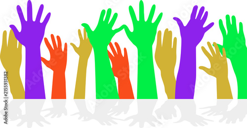 Принти на полотні Colorful Raised Hands Reflection PNG Design with Transparent Background