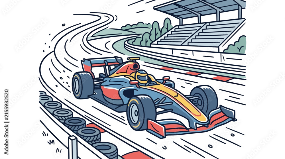 Fototapeta premium Formula One Race Car Speeding on a Curved Track.