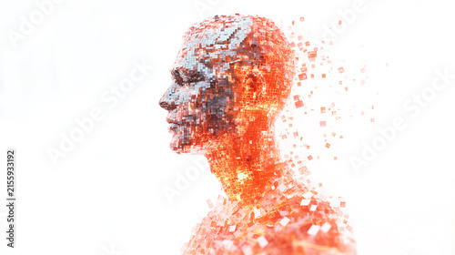 Digital Disintegration of a Futuristic Figure