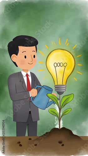 Businessman Nurturing an Idea Plant Growth Animation