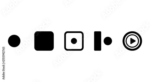Minimalist Black Icons Set: Circle, Square, Play Button, Geometric Shapes, Interface Elements