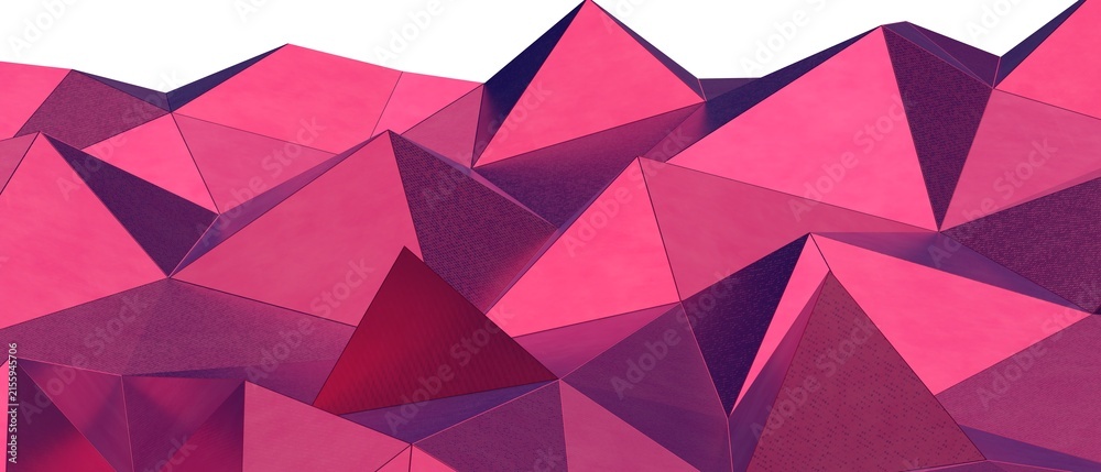 Obraz premium Abstract polygonal landscape with sharp geometric shapes in pink and purple tones.