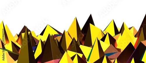 Foto A vibrant abstract landscape featuring numerous sharp triangular peaks in yellow and brown