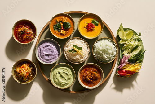 An array of colorful and vibrant dishes elegantly arranged for an exquisite dining experience.