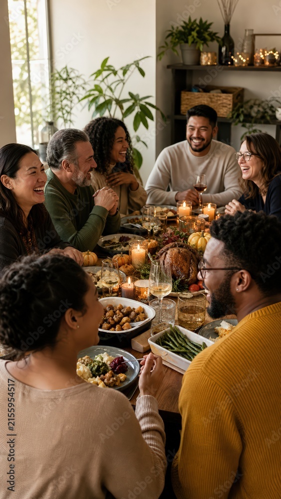 Obraz premium American community group close candid laughter around a crowded table