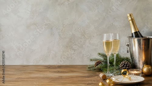 Wide festive table with copy space