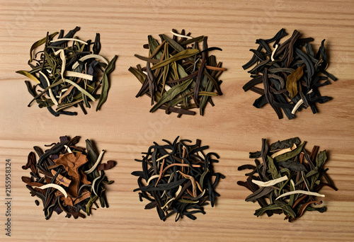 Six distinct piles of dried...