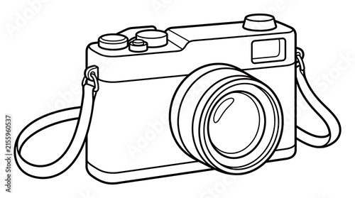 Vintage camera sketch with a neck strap a classic photography tool isolated on a white background hand drawn style