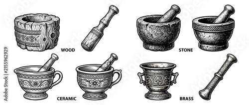 Vintage Mortar and Pestle Collection, Isolated