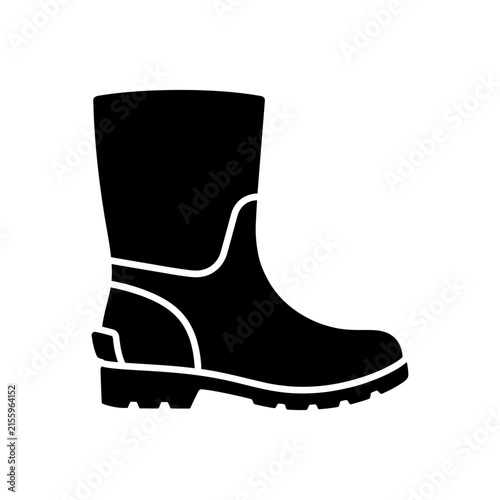 Black Wellie Boot Vector Icon. Rubber Footwear Silhouette. Waterproof Rain Boot Symbol. Safety Shoe Graphic Isolated on White. Workwear Design Element