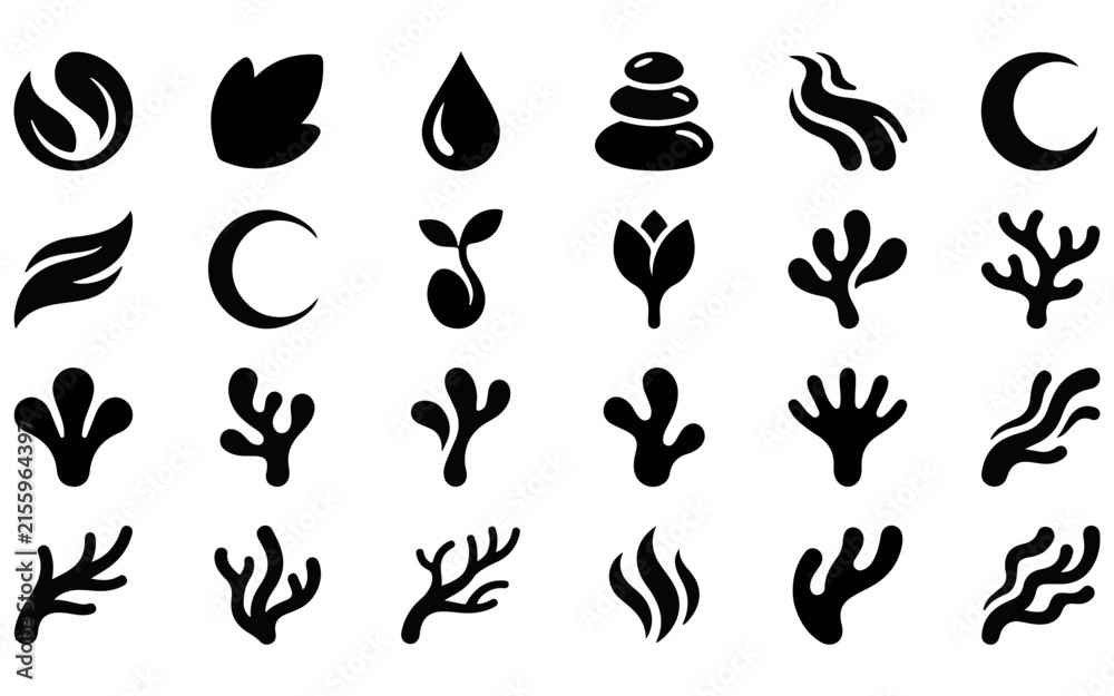 Obraz premium Set of minimalist black nature and spa vector icons for wellness and organic design projects
