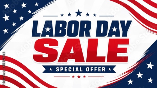 Labor day sale special offer banner with patriotic stars and stripes design