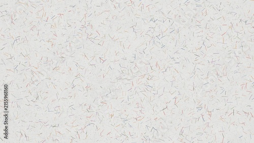 Seamless texture of white paper with colorful fiber inclusions, handmade paper background with small scattered threads and particles