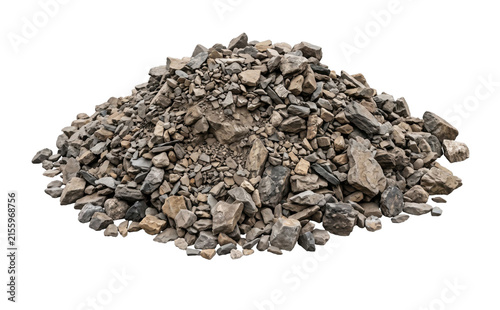 Fotografía Pile of rough, angular stones and gravel on a white background