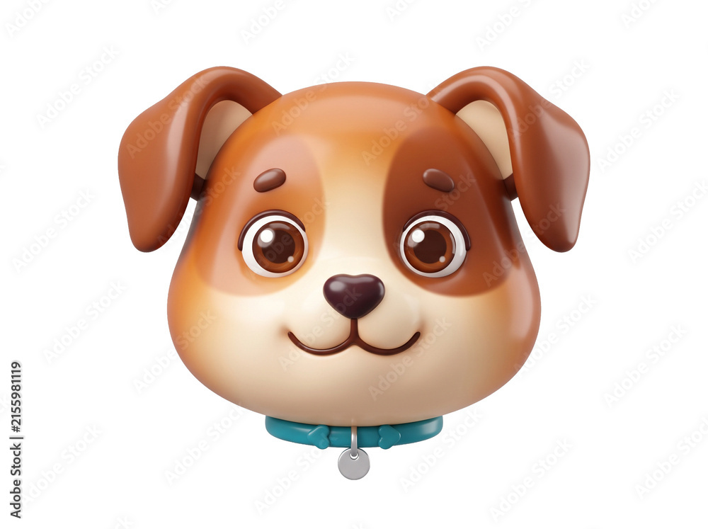 Obraz premium Cute cartoon dog face with big eyes and a collar, perfect for children's themes