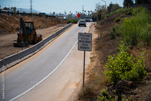 Konstfotografi Road construction zone with No Pedestrians, Bicycles, Motor-Driven Cycles sign