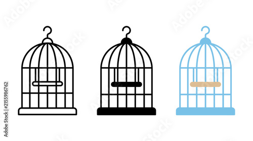 Foto Bird cage icon set in outline silhouette and color styles with birdcage, enclosu