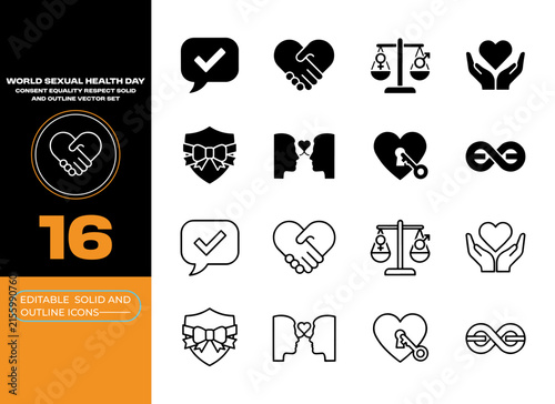 World Sexual Health Day Consent Equality Respect Relationship Line Icons