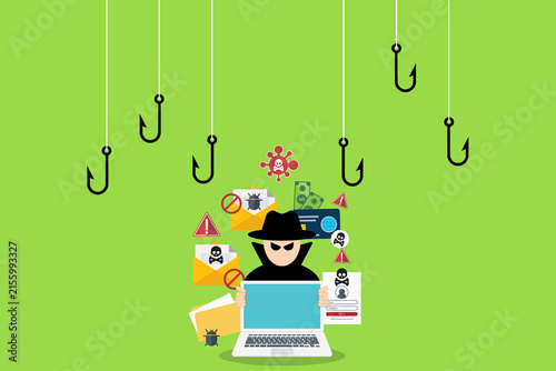 Account Hacking and Password Theft Concept with Cybercriminal and Laptop