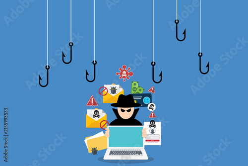 Phishing Attack Concept with Hacker, Malicious Email and Stolen Credentials